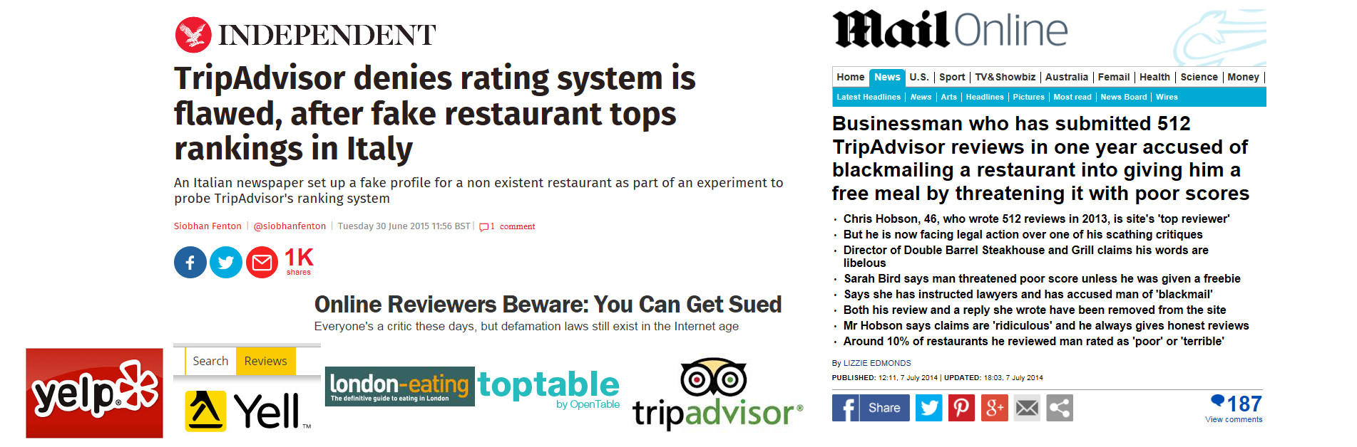 Fake onine reviews about restaurants